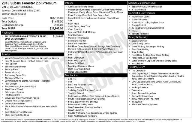 
 2018 Subaru Forester 2.5i Premium full									
