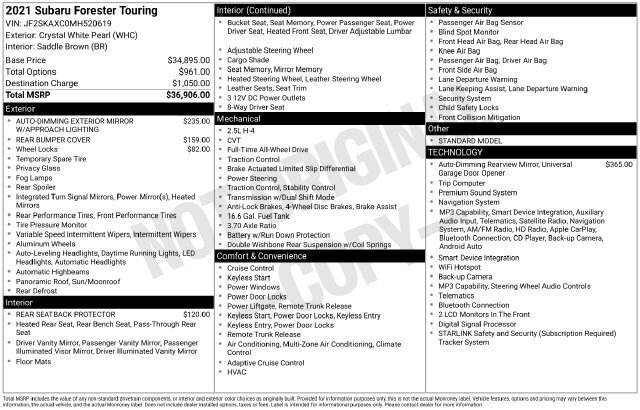 
 2021 Subaru Forester Touring full									