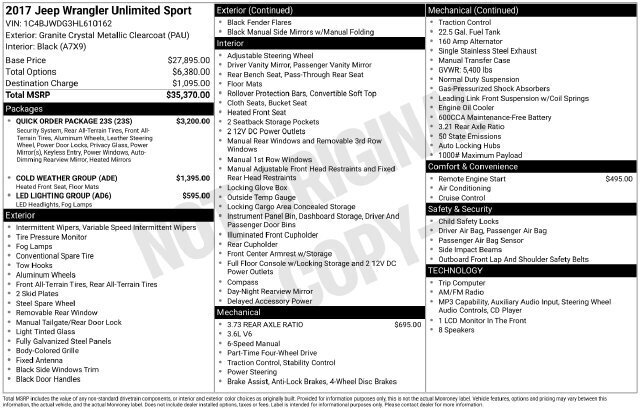 
 2017 Jeep Wrangler Unlimited Sport full									