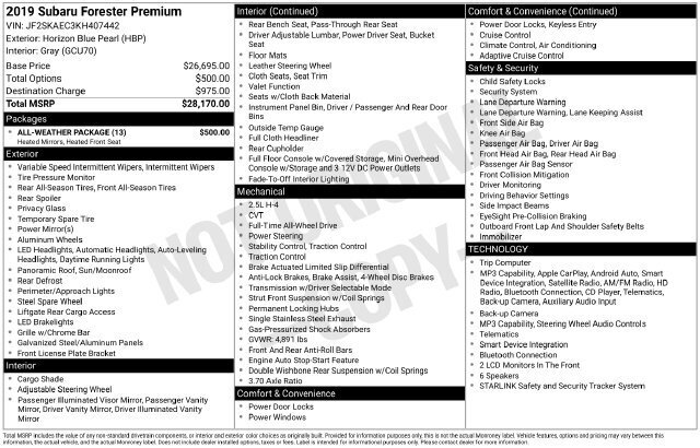 
 2019 Subaru Forester Premium full									