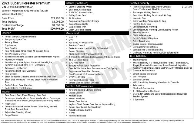 
 2021 Subaru Forester Premium full									